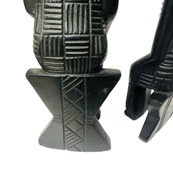 Hand Carved African Tribal Figurines Ebony Wooden Sculptures Home Décor x16 1/2" - Picture 6 of 8